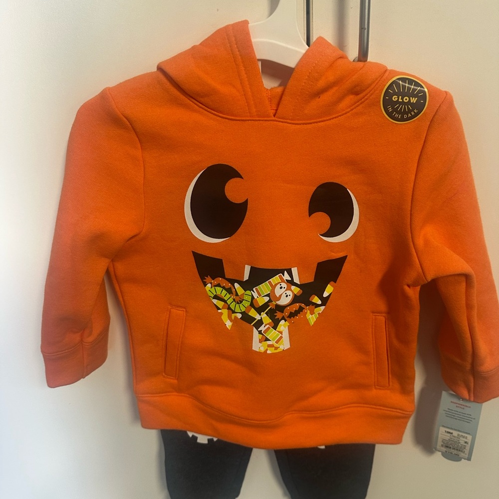 Cat & Jack Orange Halloween Hoodie and Pants Set